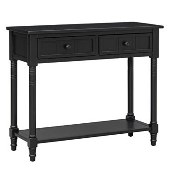 KTMBDW Console Table with 2 Drawers and Open Storage Shelf, Black