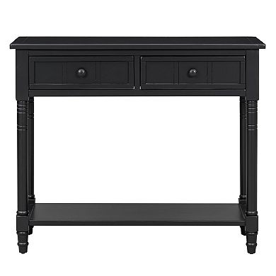 KTMBDW Console Table with 2 Drawers and Open Storage Shelf, Black