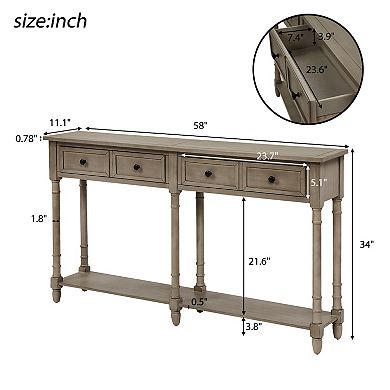 KTMBDW Console Table with 2 Drawers and Open Storage Shelf, Entryway Sofa Table for Living Room