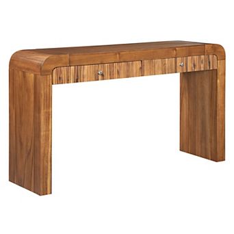 KTMBDW Rustic Console Table with 3 Fluted Drawers, Sofa Table with Thick Legs for Living Room