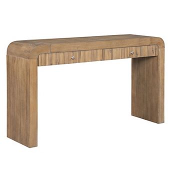 KTMBDW Rustic Console Table with 3 Fluted Drawers, Sofa Table with Thick Legs for Living Room