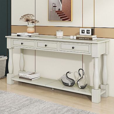KTMBDW 63" Long Console Table with 3 Drawers and Shelf for Entryway, Hallway, Living Room