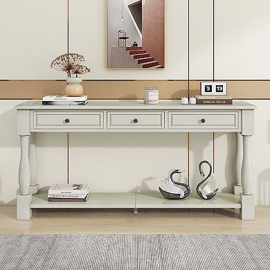 KTMBDW 63" Long Console Table with 3 Drawers and Shelf for Entryway, Hallway, Living Room