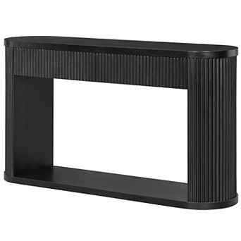 KTMBDW Oval Fluted Console Table with 2 Drawers and Bottom Shelf for Living Room