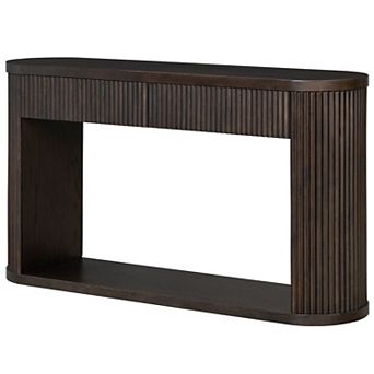 KTMBDW Oval Fluted Console Table with 2 Drawers and Bottom Shelf for Living Room