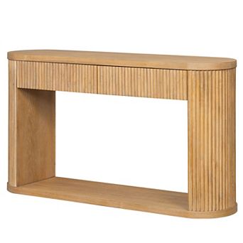 KTMBDW Oval Fluted Console Table with 2 Drawers and Bottom Shelf for Living Room