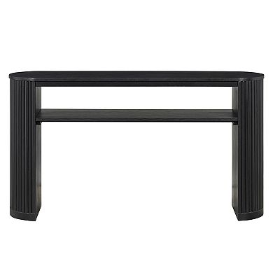 KTMBDW Rustic Console Table with Fluted Legs, Oval Accent Table with Open Shelf for Living Room