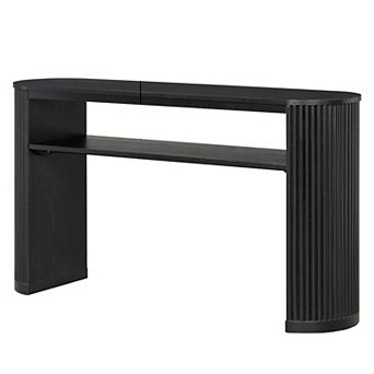 KTMBDW Rustic Console Table with Fluted Legs, Oval Accent Table with Open Shelf for Living Room