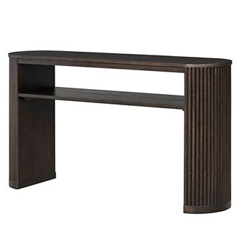 KTMBDW Rustic Console Table with Fluted Legs, Oval Accent Table with Open Shelf for Living Room
