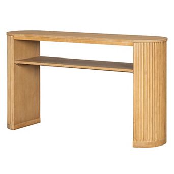 KTMBDW Rustic Console Table with Fluted Legs, Oval Accent Table with Open Shelf for Living Room