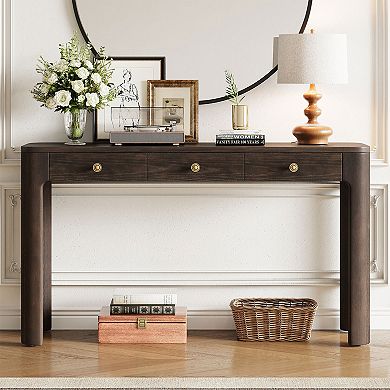 KTMBDW Rustic Console Table with 3 Drawers, Entryway Sofa Table with Thick Legs for Living Room