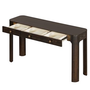 KTMBDW Rustic Console Table with 3 Drawers, Entryway Sofa Table with Thick Legs for Living Room