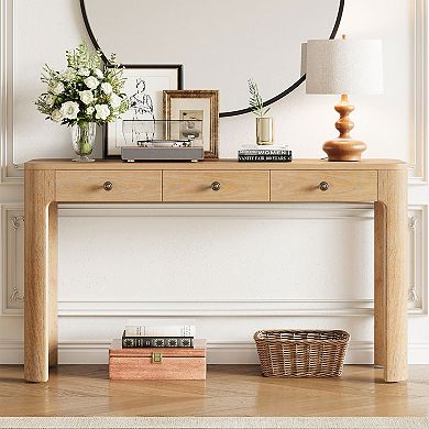 KTMBDW Rustic Console Table with 3 Drawers, Entryway Sofa Table with Thick Legs for Living Room