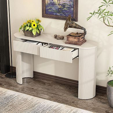 KTMBDW Entryway Table with Fluted Design, Modern Console Table with 2 Drawers for Living Room