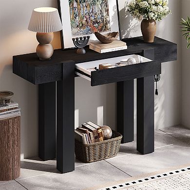 KTMBDW Rustic Console Table with Drawer and Side Power Outlet, Entryway Table for Living Room