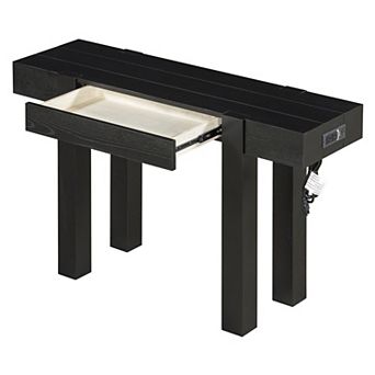 KTMBDW Rustic Console Table with Drawer and Side Power Outlet, Entryway Table for Living Room