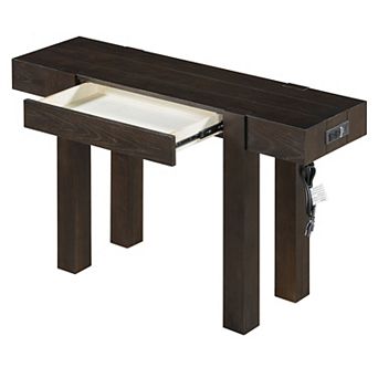 KTMBDW Rustic Console Table with Drawer and Side Power Outlet, Entryway Table for Living Room