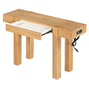 KTMBDW Rustic Console Table with Drawer and Side Power Outlet, Entryway Table for Living Room