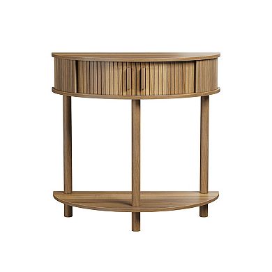 KTMBDW 31.5-Inch Grooved Half-Moon Console Table with Two Doors for Living Room