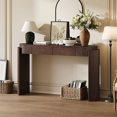 KTMBDW Console Table with Fluted Design, Oval Top and 2 Drawers for Entryway, Living Room