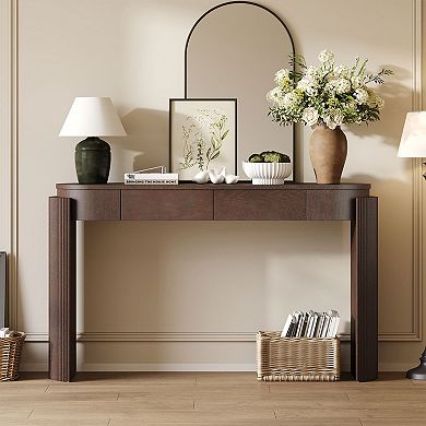 KTMBDW Console Table with Fluted Design, Oval Top and 2 Drawers for Entryway, Living Room