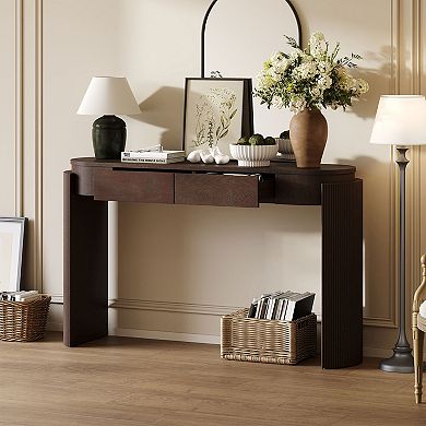 KTMBDW Console Table with Fluted Design, Oval Top and 2 Drawers for Entryway, Living Room