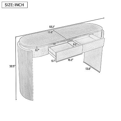 KTMBDW Console Table with Fluted Design, Oval Top and 2 Drawers for Entryway, Living Room