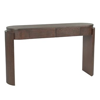 KTMBDW Console Table with Fluted Design, Oval Top and 2 Drawers for Entryway, Living Room