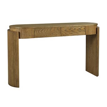 KTMBDW Console Table with Fluted Design, Oval Top and 2 Drawers for Entryway, Living Room