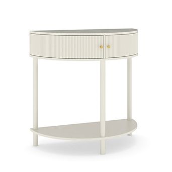 KTMBDW Half Moon Shaped Console Table with 2 Rattan Storage Cabinet and Bottom Shelf for Living room