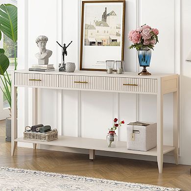 KTMBDW 60 Inches Long Console Table with 3 Drawers and Storage Shelf for Living Room, Hallway