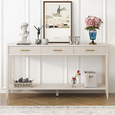 KTMBDW 60 Inches Long Console Table with 3 Drawers and Storage Shelf for Living Room, Hallway