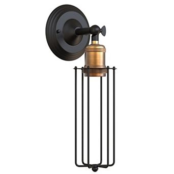 1-Light Long Strip Wall Sconce, Industrial Style Indoor Lamp with Black & Gold Finish, E26 Socket