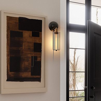 1-Light Long Strip Wall Sconce, Industrial Style Indoor Lamp with Black & Gold Finish, E26 Socket