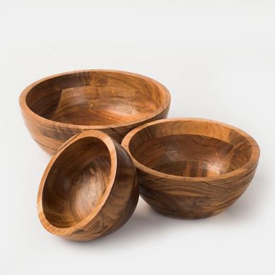 Grooved Serving Bowl Acacia Wood