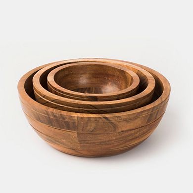 Grooved Serving Bowl Acacia Wood