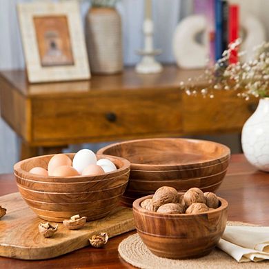 Grooved Serving Bowl Acacia Wood