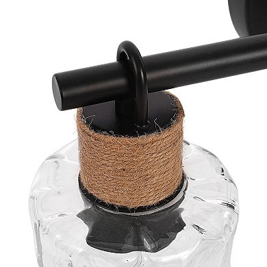 17.3 in 3-Light Black Vanity Light with Cork & Water Ripple Shade for Bathroom