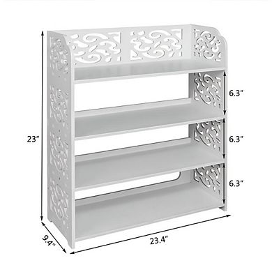 Wood-plastic Board Four Tiers Carved Shoe Rack White