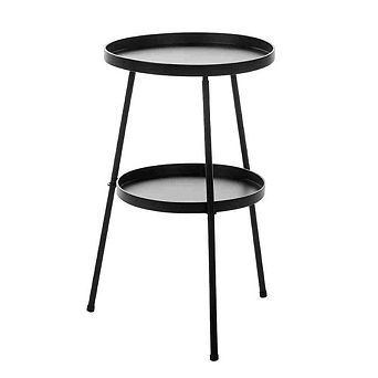 Patio Small Side Table, Round 2 tier End Table, Metal Round Coffee Table for Indoor Outdoor, Black