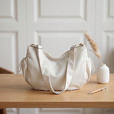 Crescent Crossbody Shoulder Bag with Side Pockets and Adjustable Strap