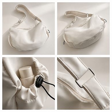 Crescent Crossbody Shoulder Bag with Side Pockets and Adjustable Strap