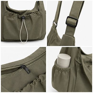 Crossbody Hobo Shoulder Bag with Adjustable Strap Zip Closure and Side Pockets
