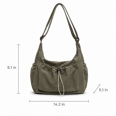 Crossbody Hobo Shoulder Bag with Adjustable Strap Zip Closure and Side Pockets
