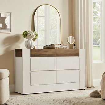 6 Drawer Dresser for Bedroom, 52" Wide Modern Wood Chest of Drawers, Storage Cabinet for Living Room
