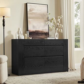 6 Drawer Dresser for Bedroom, 52" Wide Modern Wood Chest of Drawers, Storage Cabinet for Living Room