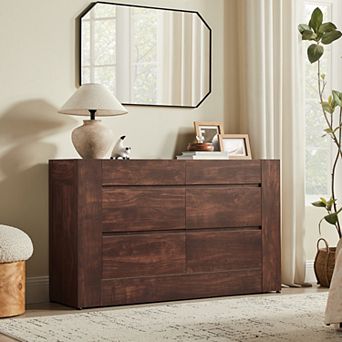 6 Drawer Dresser for Bedroom, 52" Wide Modern Wood Chest of Drawers, Storage Cabinet for Living Room