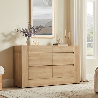 6 Drawer Dresser for Bedroom, 52" Wide Modern Wood Chest of Drawers, Storage Cabinet for Living Room