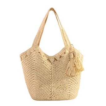 Women’s Tassel Straw Tote Bag with Zipper Closure for Beach and Travel