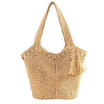 Women’s Tassel Straw Tote Bag with Zipper Closure for Beach and Travel